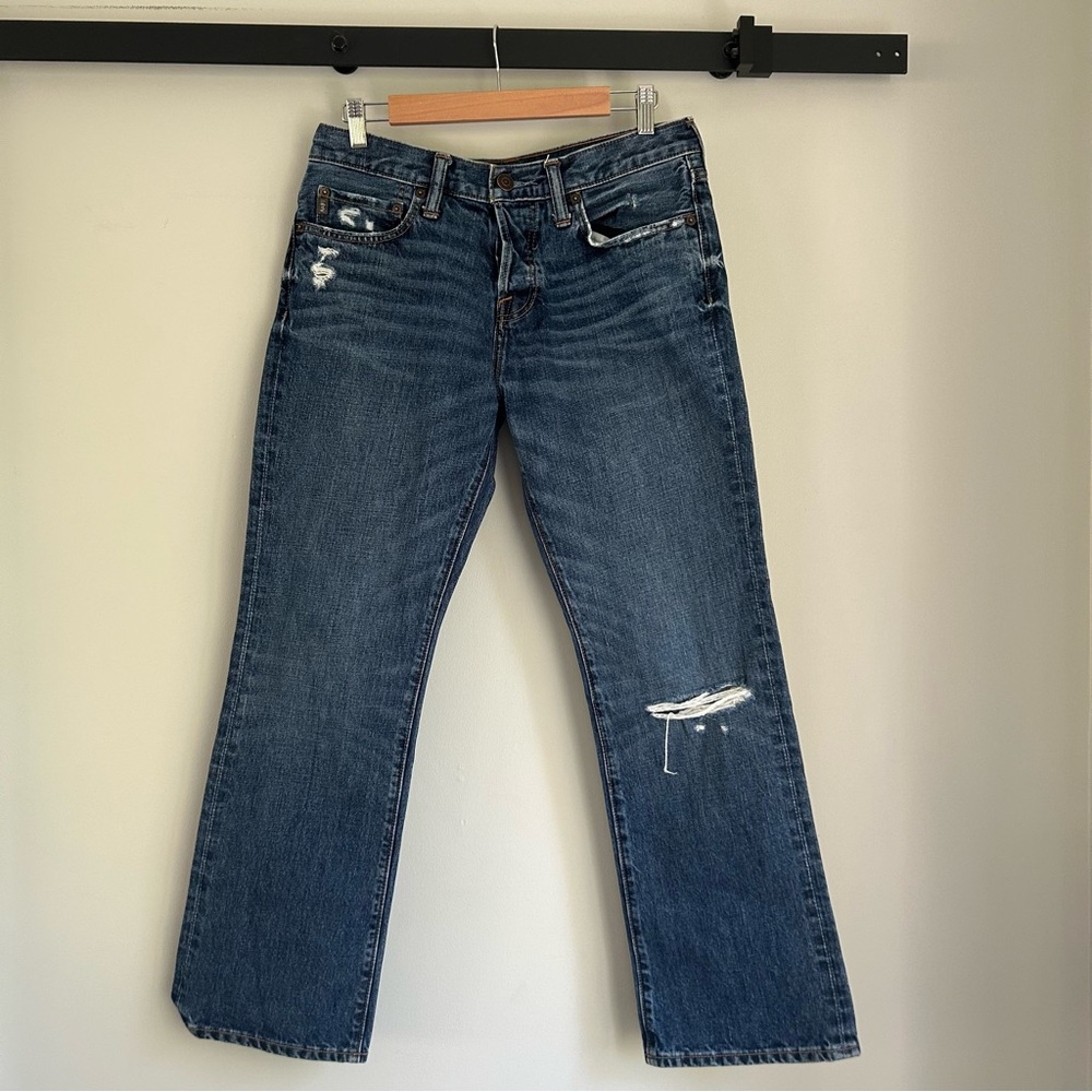 Abercrombie Fitch Bootcut Button Fly Distressed 100% Cotton Rigid Jeans Size 29